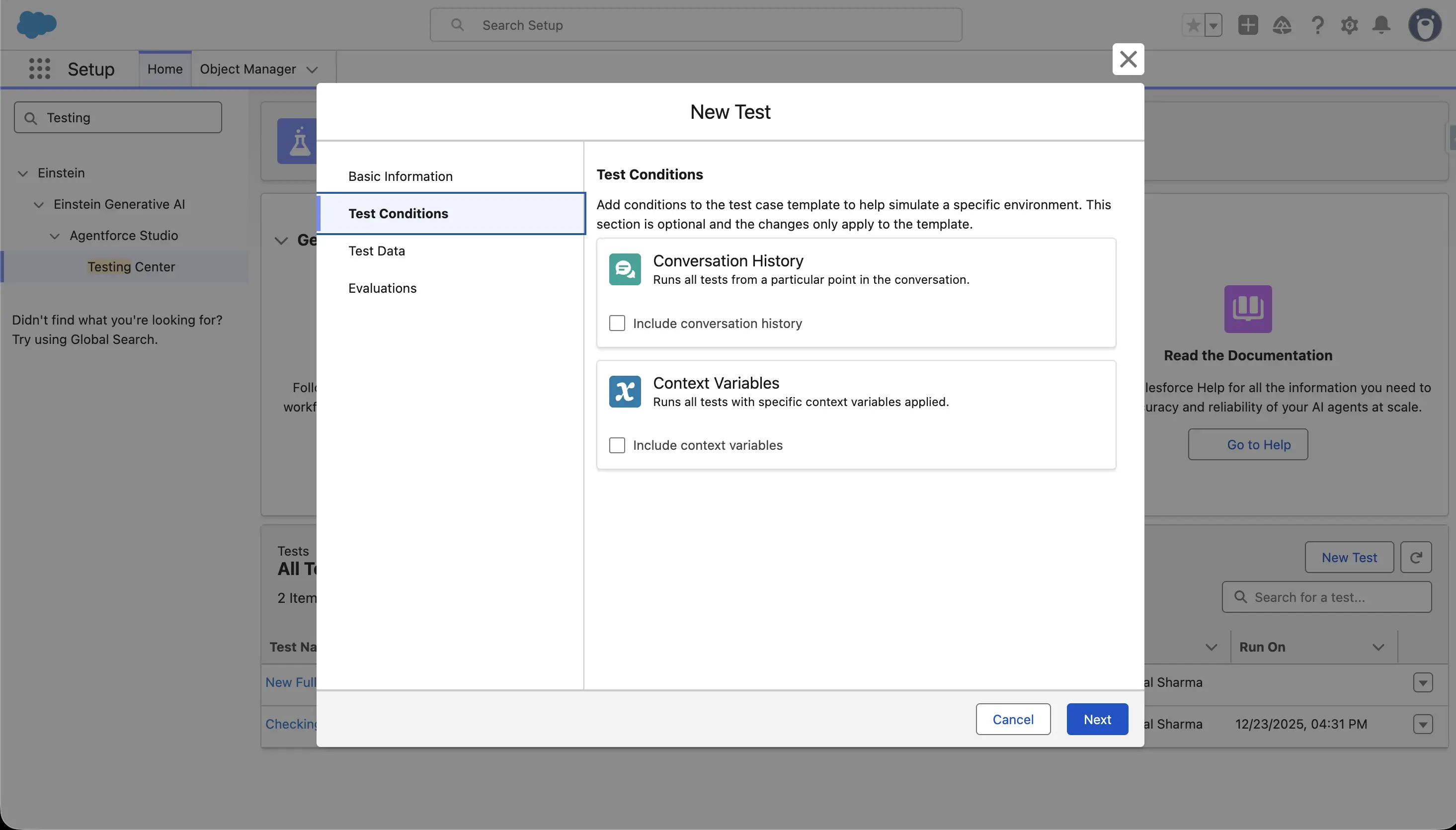 Set Up Test Criteria